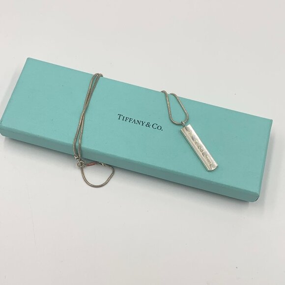 Authentic Tiffany & Co 925 Silver 1837 Bar Pendant with Necklace - Picture 7 of 9